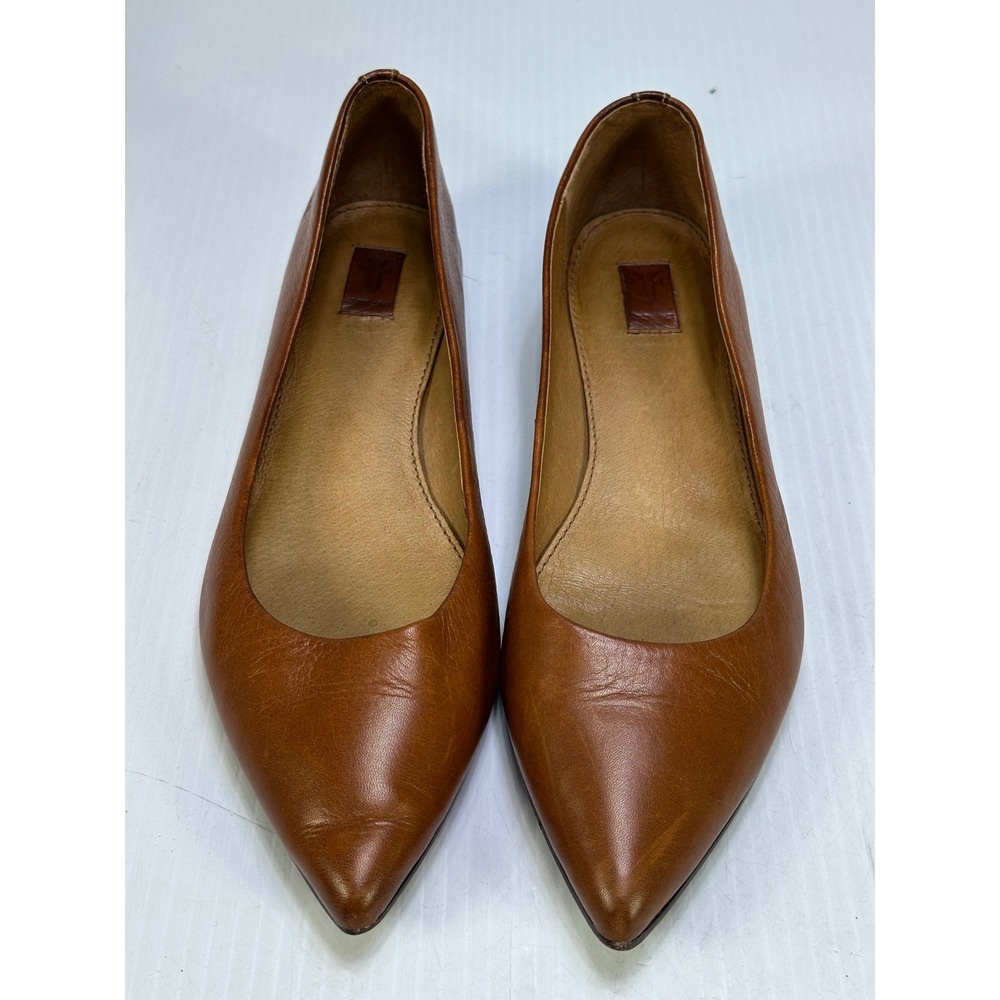 Frye Regina Pointed Toe Ballet Flats Saddle Tan Leather 3472260-SDL Womens 7.5 M